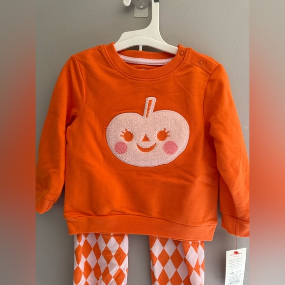 Cat & Jack Baby Halloween Pumpkin Matching Set SZ 18M Orange White Argyle New - Picture 3 of 5
